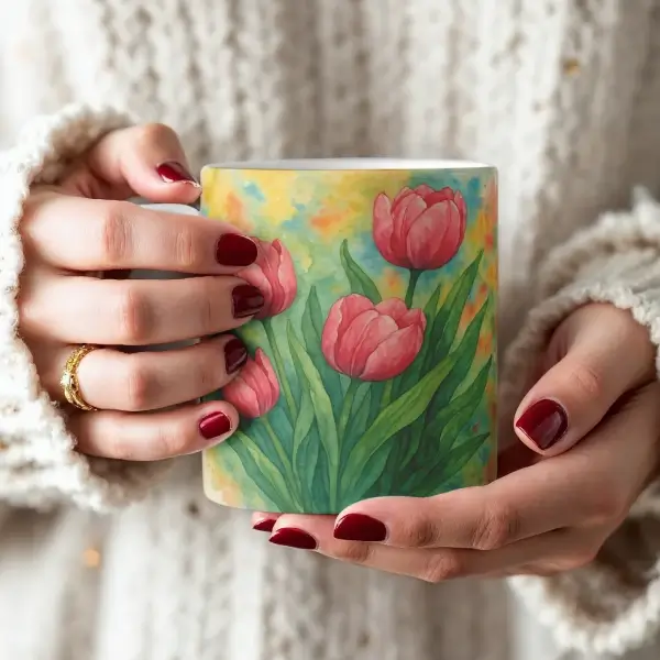 Watercolor Tulip Floral Mug - Botanical Coffee Cup