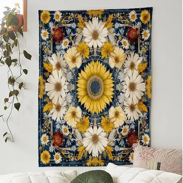 Sunflower Mandala Tapestry - Bold Wall Art